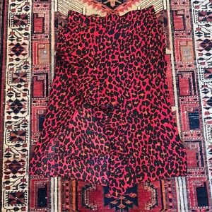 Zara Red Leopard Pencil Ruffle Skirt Midi Medium